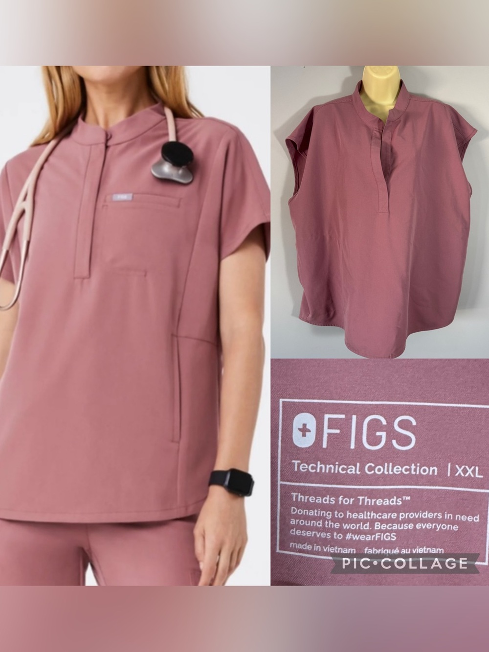 FIGS Rafaela Technical Collection Scrub Top XXL 2XL Mauve Oversized 3 Pocket